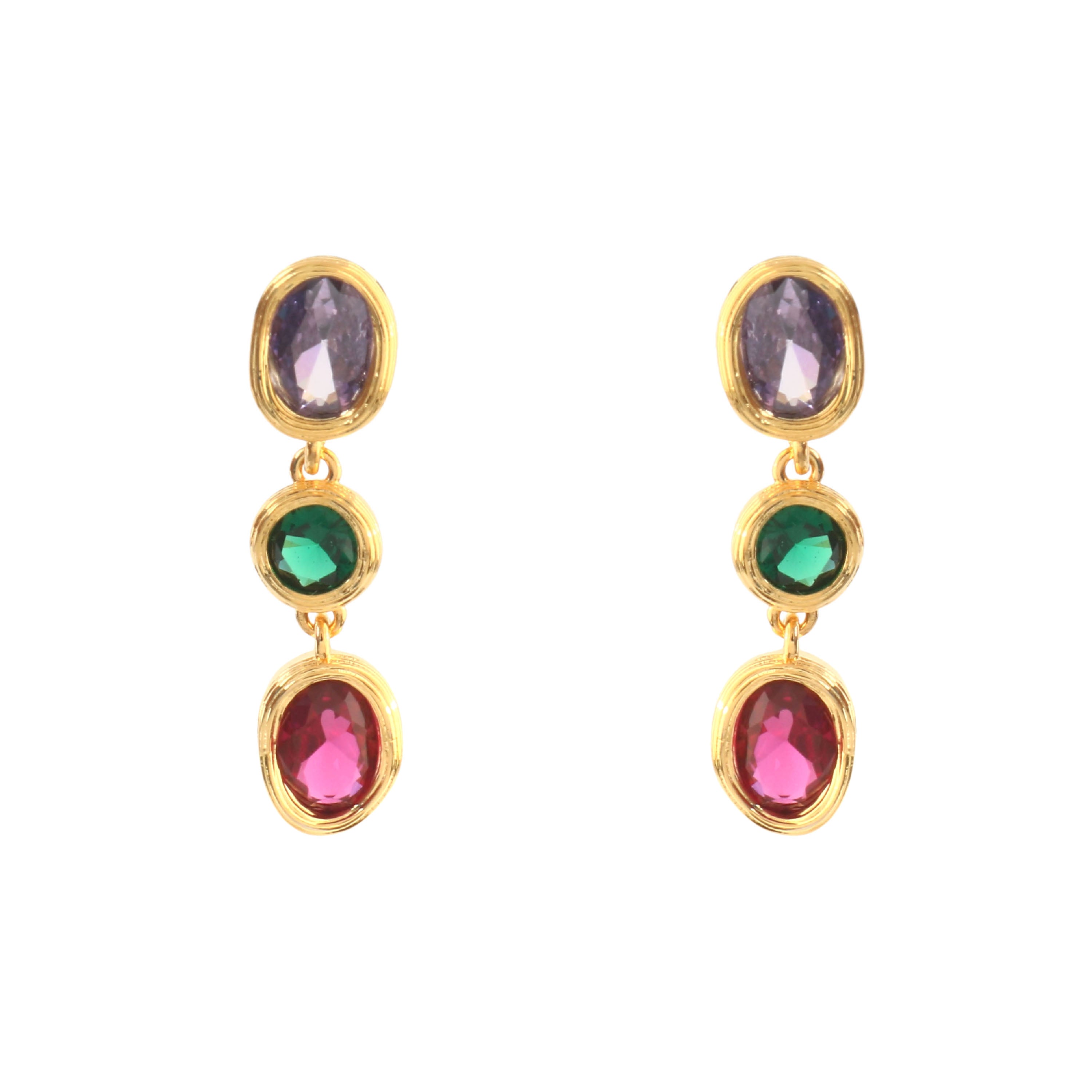 18K Gold Trio Gem Drop Earrings